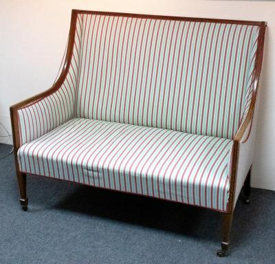 Appraisal: A Sheraton revival two-seat settee the frame with satinwood inlay