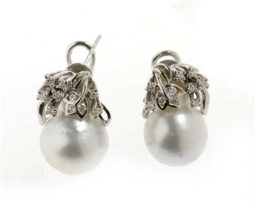 Appraisal: PEARL AND DIAMOND CLIP EARRINGS White gold Fancy clip earrings