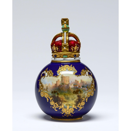 Appraisal: A Royal Worcester commemorative cobalt ground spherical pot pourri vase