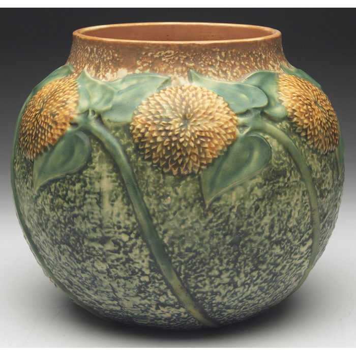 Appraisal: Roseville Sunflower jardiniere large form in brown and green ''w