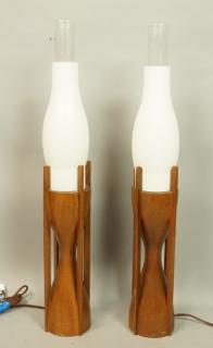 Appraisal: Pr Danish Modern Teak Glass Table Lamps Four l Pr