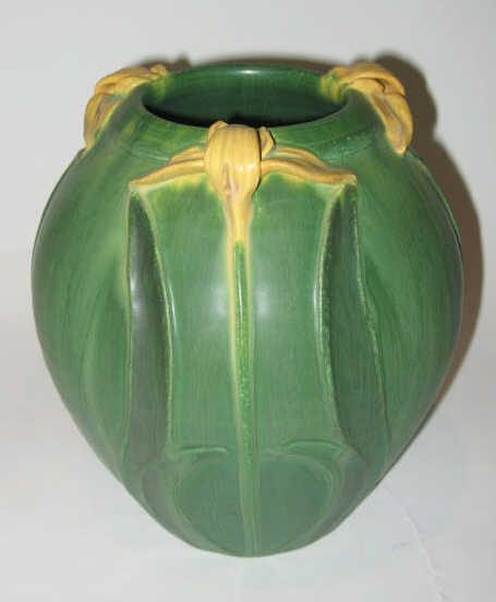 Appraisal: EPHRAIM POTTERY Green mat glaze with naturalistic yellow handles artist