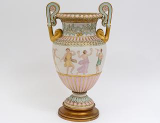 Appraisal: FINE PAINTED BISQUE URN FORM VASE English Decorated with a