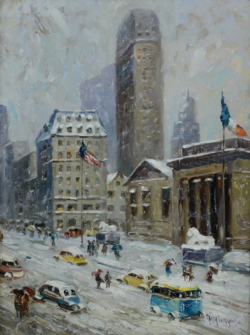 Appraisal: Style of Guy Wiggins American - oil on panel Snow