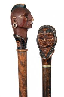 Appraisal: Two Native American Carved Dartmouth College Canes- Dated and -