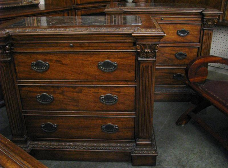 Appraisal: Pair of Universal Marble Top Nightstands three-drawer with carved design