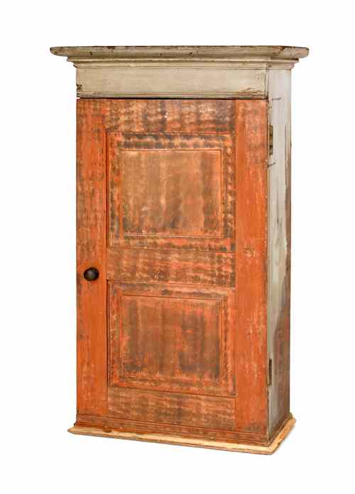 Appraisal: Painted pine hanging cupboard th c h w