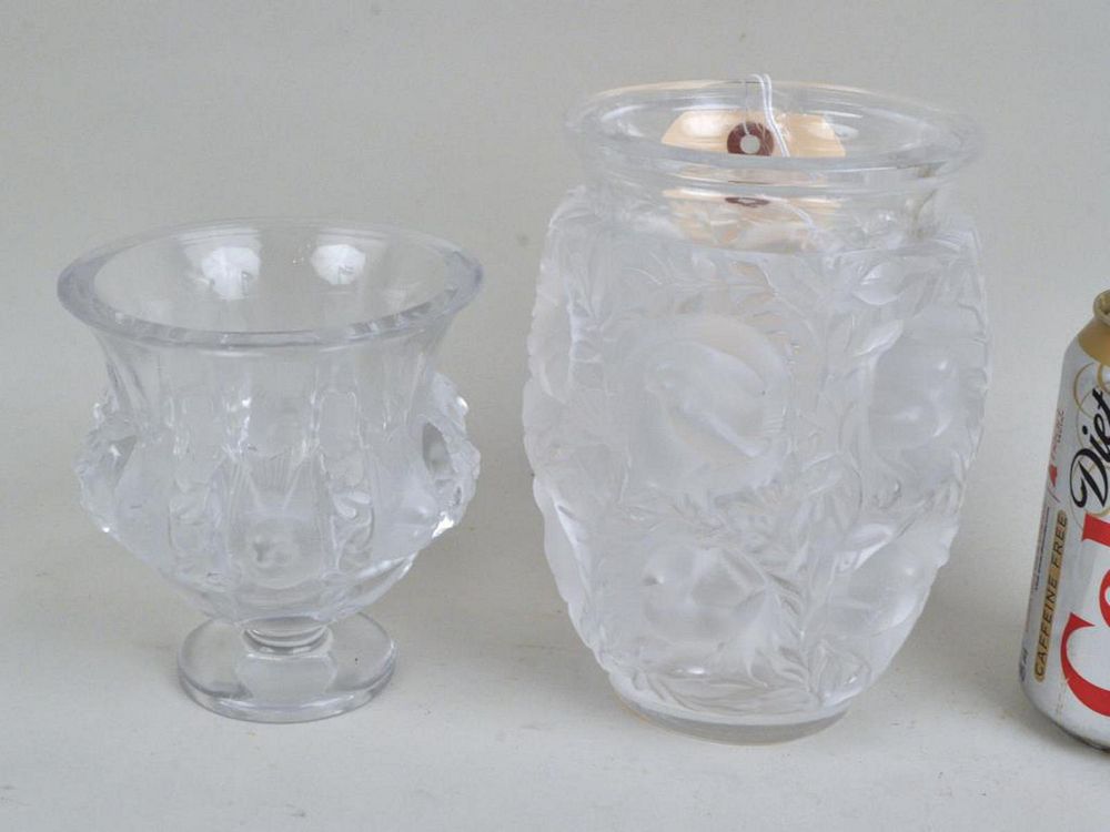 Appraisal: Two Vintage Lalique Vases the smaller in the Dampierre pattern