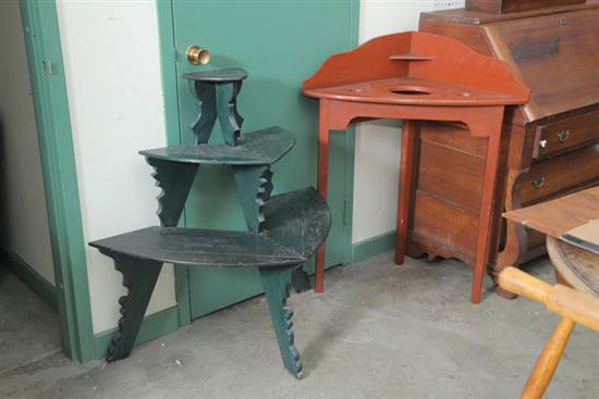 Appraisal: TWO PIECES A salmon painted corner washstand with shaped gallery