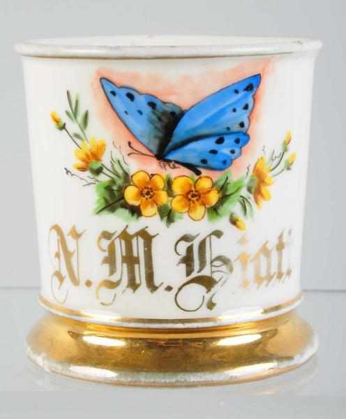 Appraisal: Butterfly Flowers Shaving Mug Description Gilt name N M Giatt