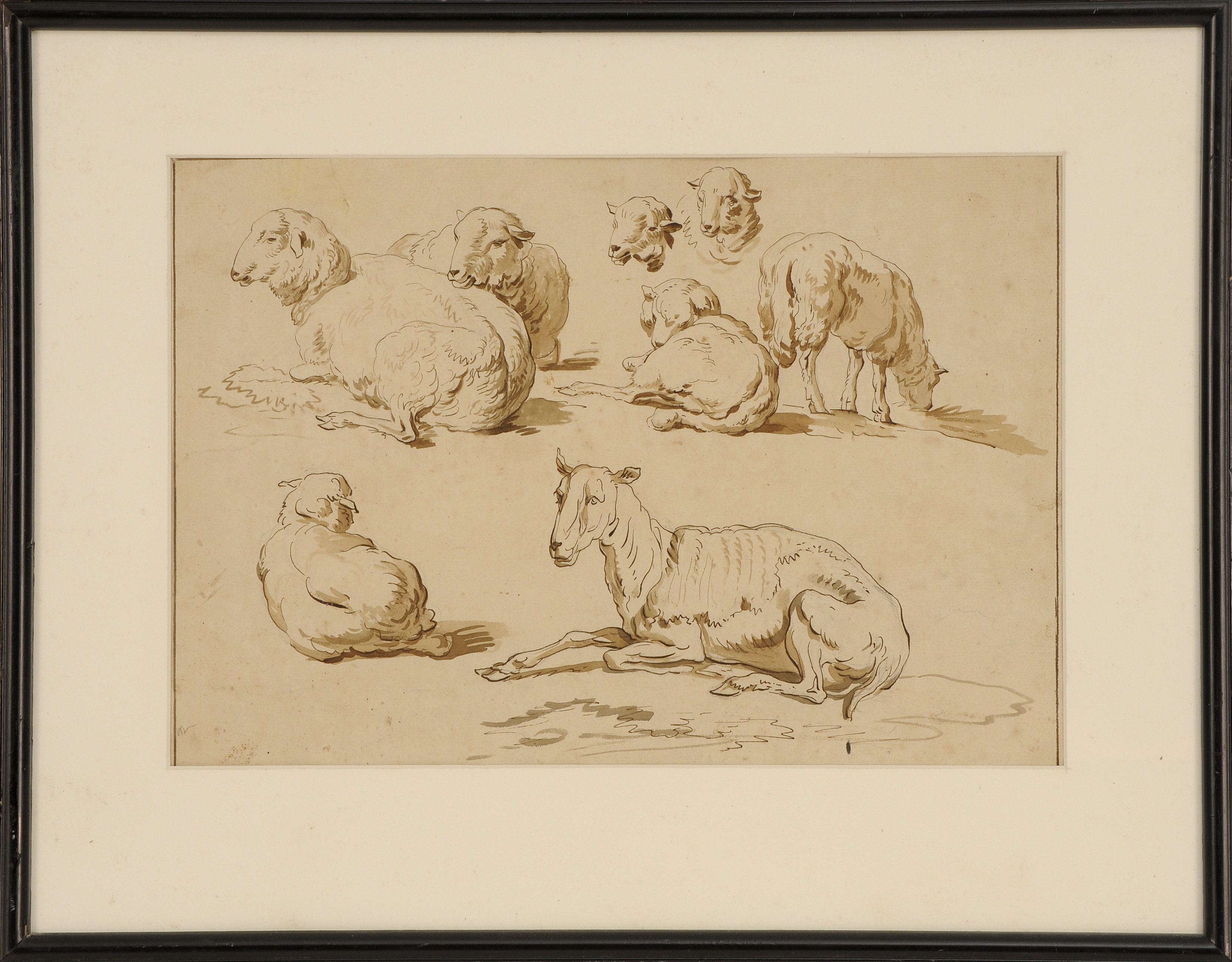 Appraisal: DUTCH SCHOOL th CenturyStudies of sheep Unsigned Pen and ink