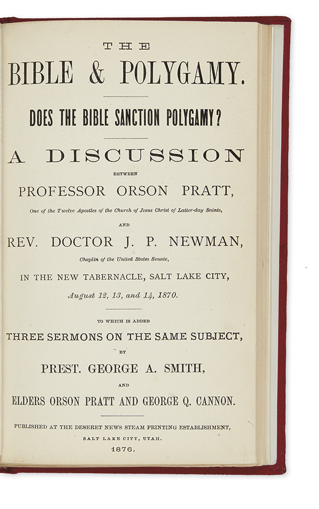 Appraisal: MORMONS Newspaper and pamphlets on the Pratt-Newman debates on polygamy