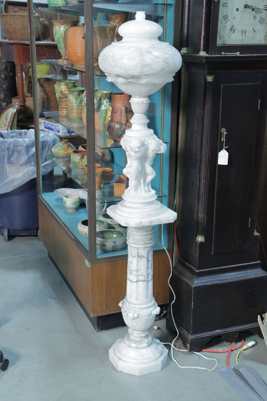 Appraisal: LIGHT AND PEDESTAL Two pieces including an alabaster lamp standing