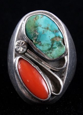 Appraisal: Zuni Cripple Creek Coral Inlaid Sterling Ring Included in this