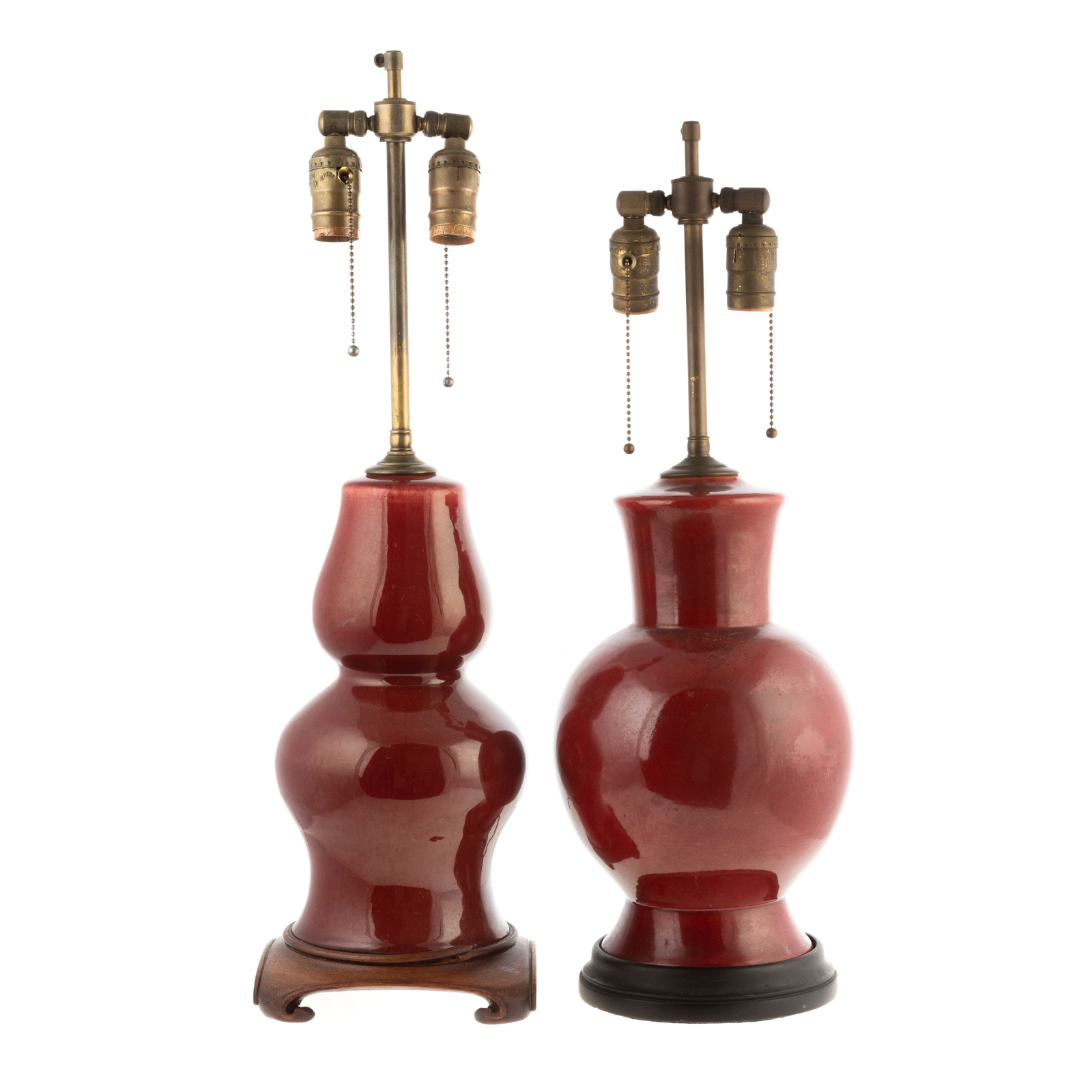 Appraisal: TWO CHINESE EXPORT SANG DE BOEUF LAMPS th century double