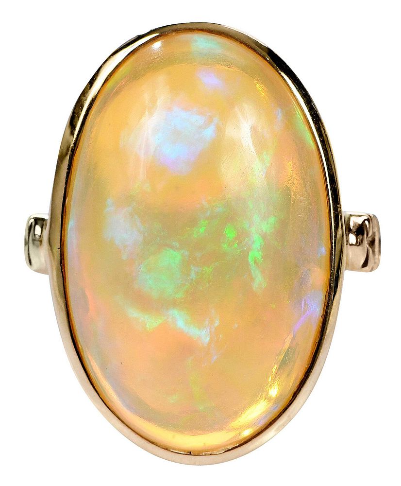 Appraisal: kt Opal and Diamond Ring oval opal cabochon approx x