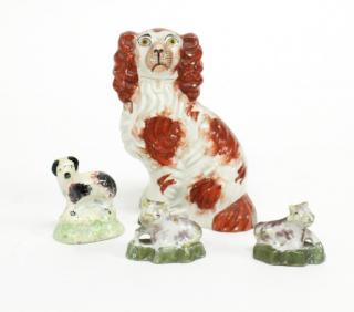 Appraisal: Group of Antique Staffordshire Animal Figurines Hand-painted comprising a small