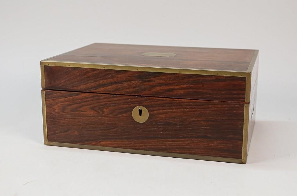 Appraisal: Biggs London English desk dresser box Wooden box with brass