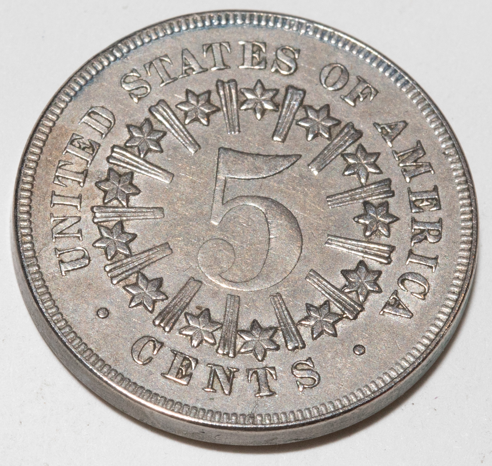 Appraisal: WITH RAYS SHIELD NICKEL XF AU Possibly a weakly struck