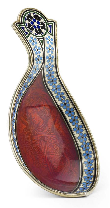 Appraisal: A Russian silver-gilt and cloisonn enamel kovsch late th century