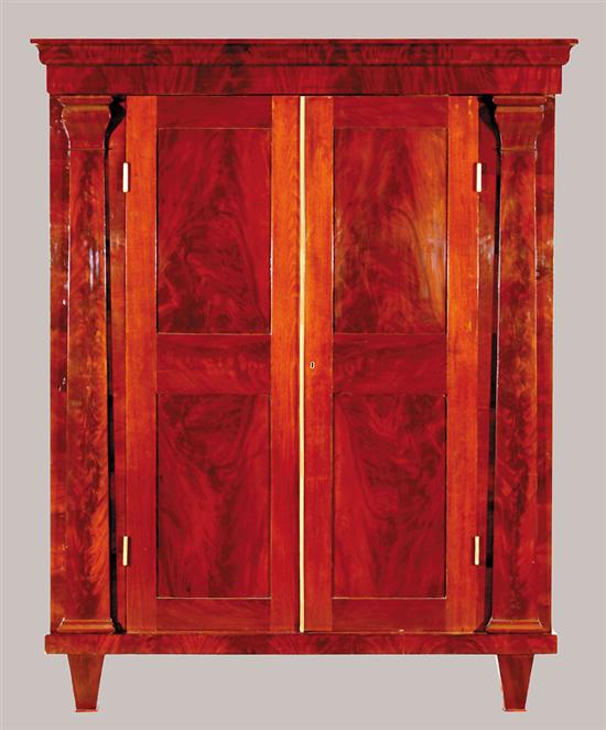 Appraisal: American Classical mahogany clothespress circa - molded crown and straight