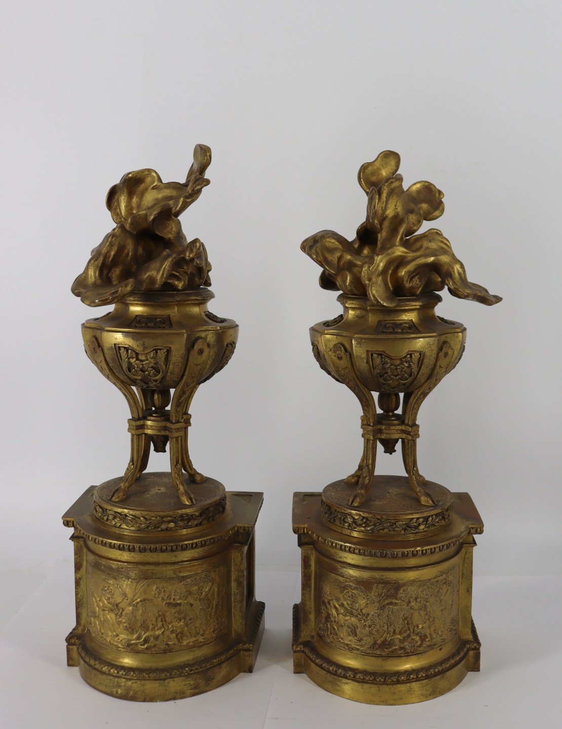 Appraisal: A FINE TH CENTURY PAIR OF GILT BRONZE CHENETS Finely