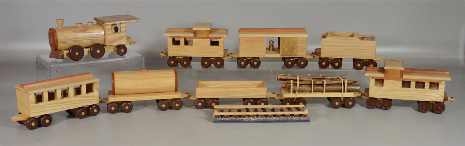 Appraisal: Piece Wood Train Set Hand Crafted by Joseph Benesch including