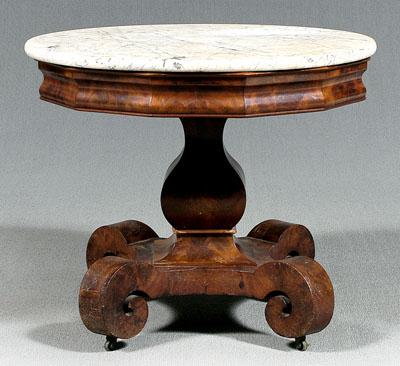 Appraisal: Classical mahogany center table thick white and gray variegated marble