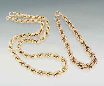 Appraisal: A Ladies' Rope Chain Necklace and Bracelet k yellow gold