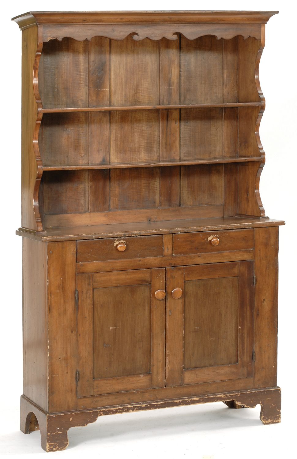 Appraisal: ANTIQUE AMERICAN TWO-PART HUTCH CUPBOARD in pine Top with two