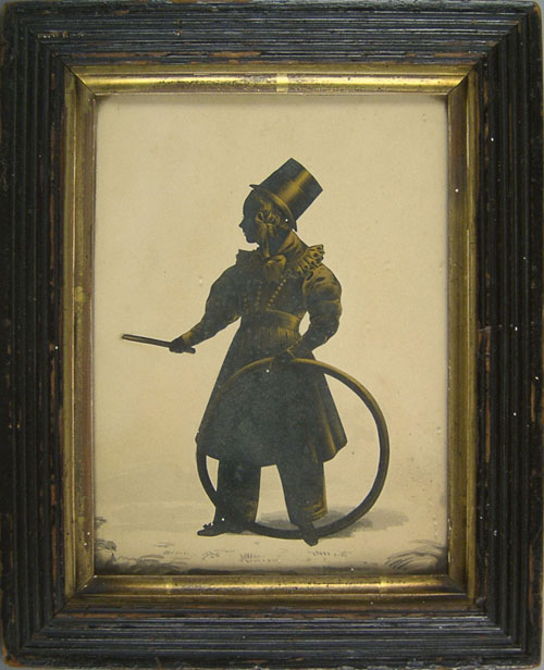 Appraisal: Watercolor and gold wash silhouette of a boy with a