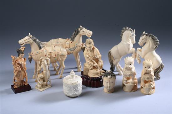 Appraisal: FOUR CHINESE IVORY FIGURES OF HORSES th century Together with