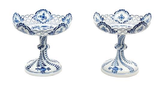 Appraisal: A Pair of Meissen Porcelain Reticulated Compotes Height inches A