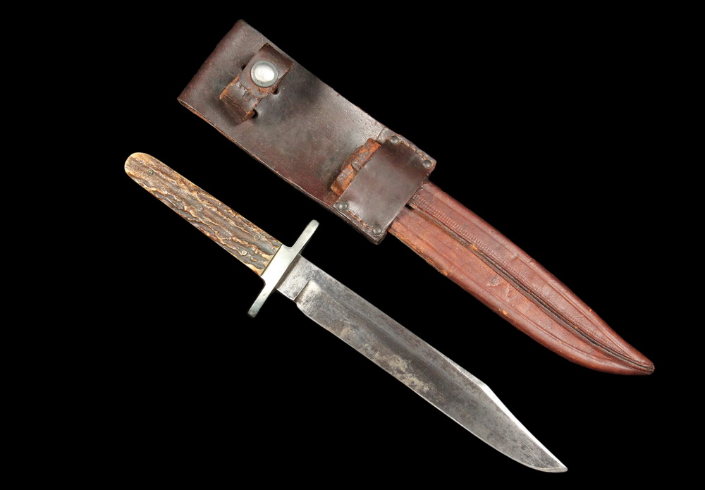 Appraisal: TRUE AMERICAN BOWIE KNIFE - Antler Handled Knife by Landers