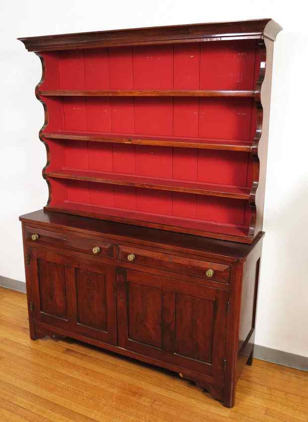 Appraisal: AMERICAN COUNTRY OPEN HUTCH Shaped open top with red paint