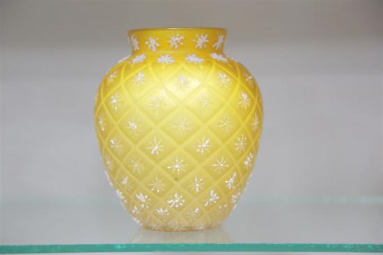 Appraisal: ART GLASS VASE Yellow diamond quilted and satin glass vase