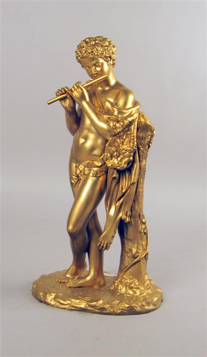 Appraisal: Continental bronze figure of Pan Painted gilt patina modeled leaning