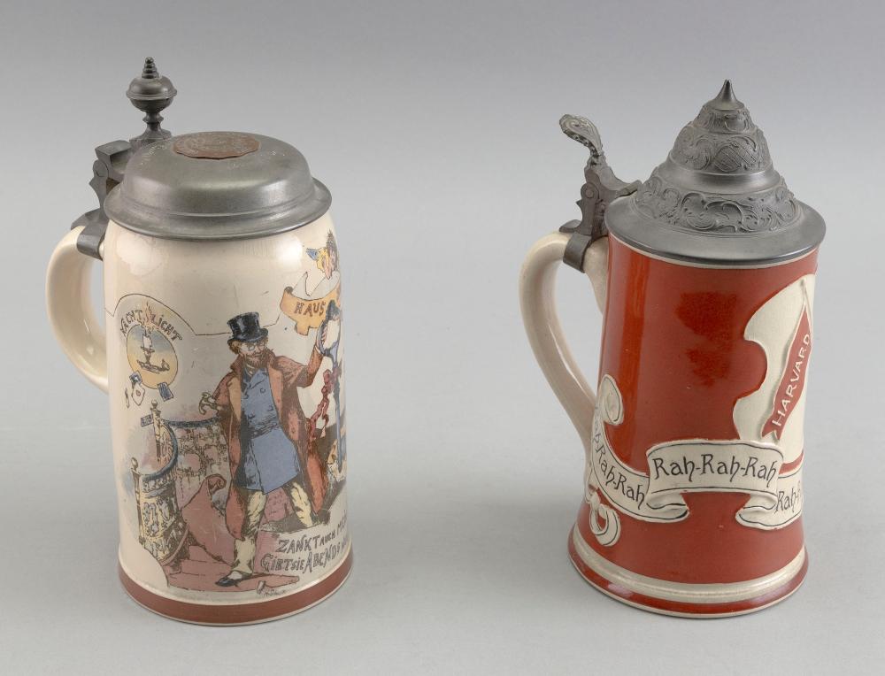 Appraisal: TWO GERMAN PORCELAIN STEINS EARLY TH CENTURY HEIGHTS AND TWO