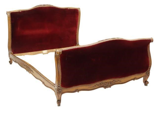 Appraisal: French Louis XV style walnut bed thc having red upholstered