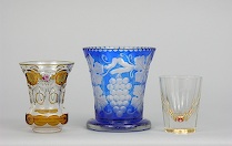 Appraisal: Bohemian Cut Back Spill Vase with Glass Lot includes a