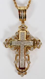 Appraisal: KT GOLD AND DIAMOND CROSS WITH KT CHAIN KT GOLD