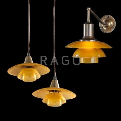 Appraisal: POUL HENNINGSEN - Sconce and pair of PH- pendants Denmark