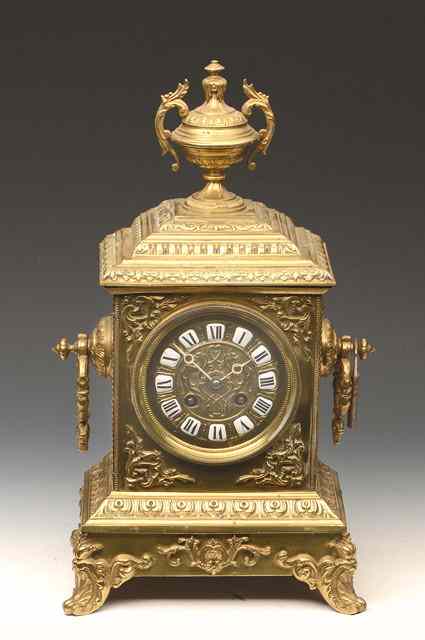 Appraisal: A LATE TH CENTURY FRENCH BRASS MANTEL CLOCK the dial