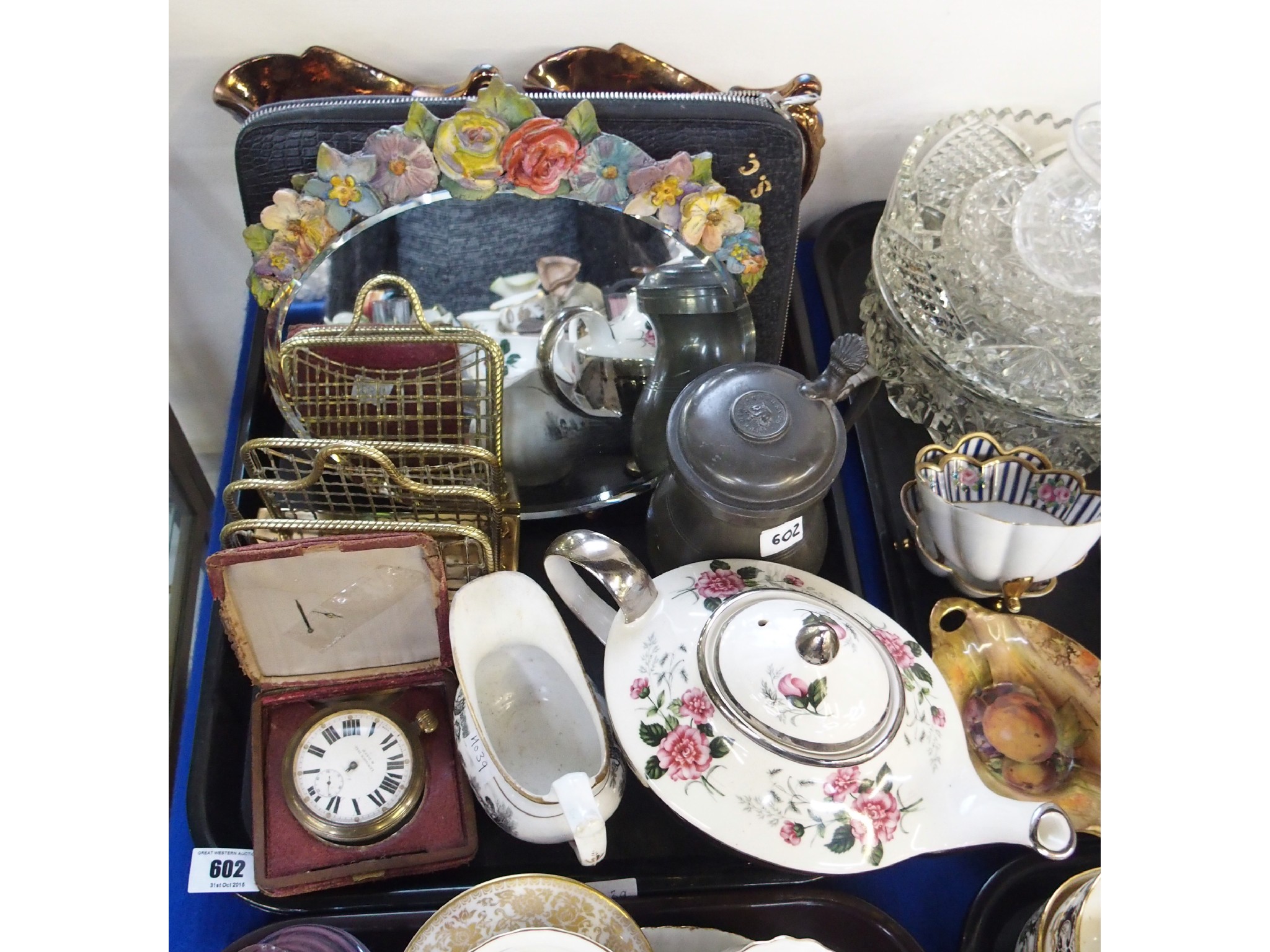 Appraisal: Tray comprising pewter stein pair of lustre jugs vintage pocket