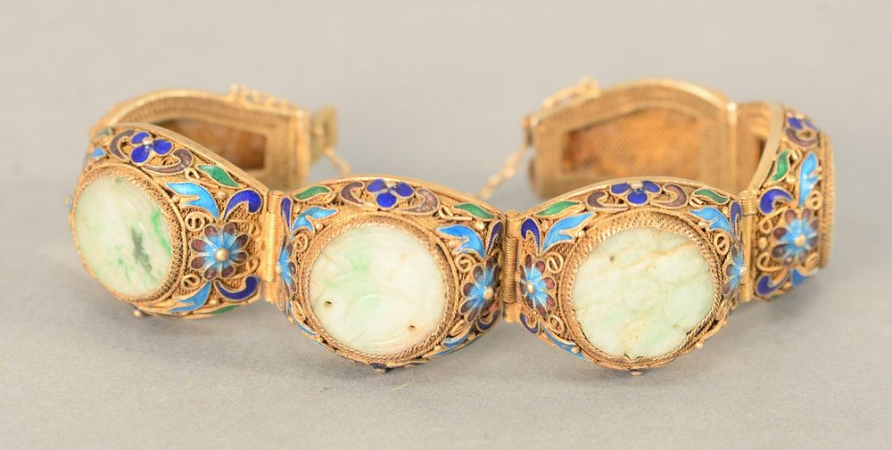 Appraisal: Chinese Silver Enameled Bracelet having gold wash filigree with enameled