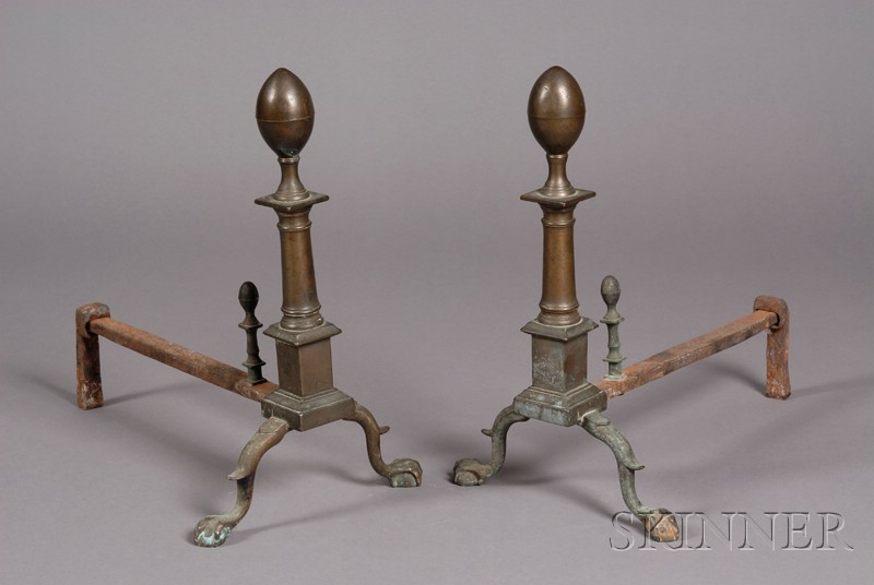 Appraisal: Pair of Brass and Iron Lemon-top Andirons Philadelphia c the