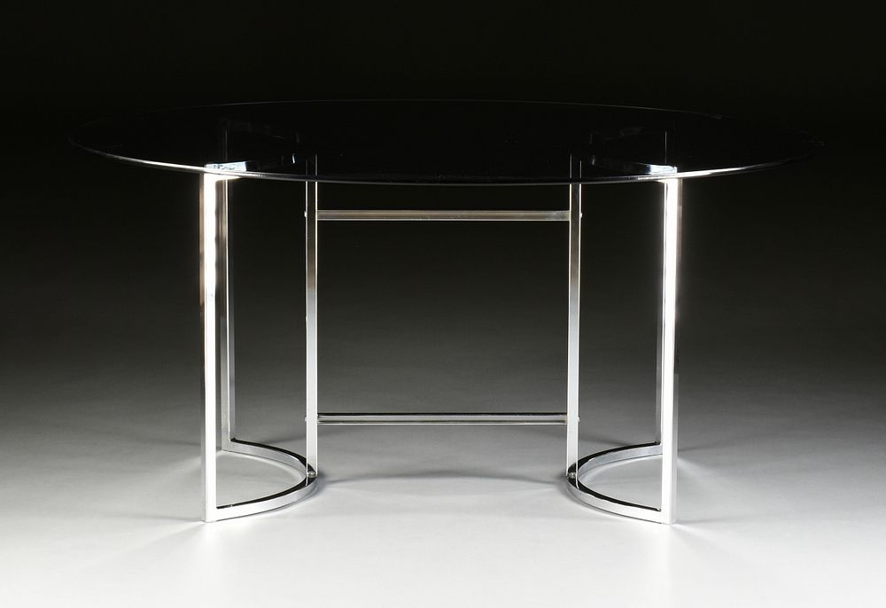 Appraisal: A MID CENTURY MODERN SMOKEY GLASS TOP CHROMED STEEL TABLE