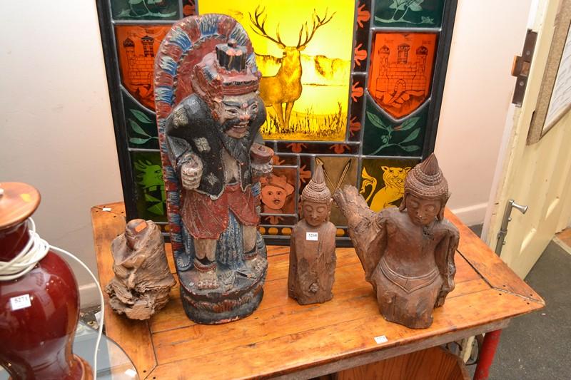 Appraisal: ONE GROUP OF WOOD CARVINGS ONE GROUP OF WOOD CARVINGS