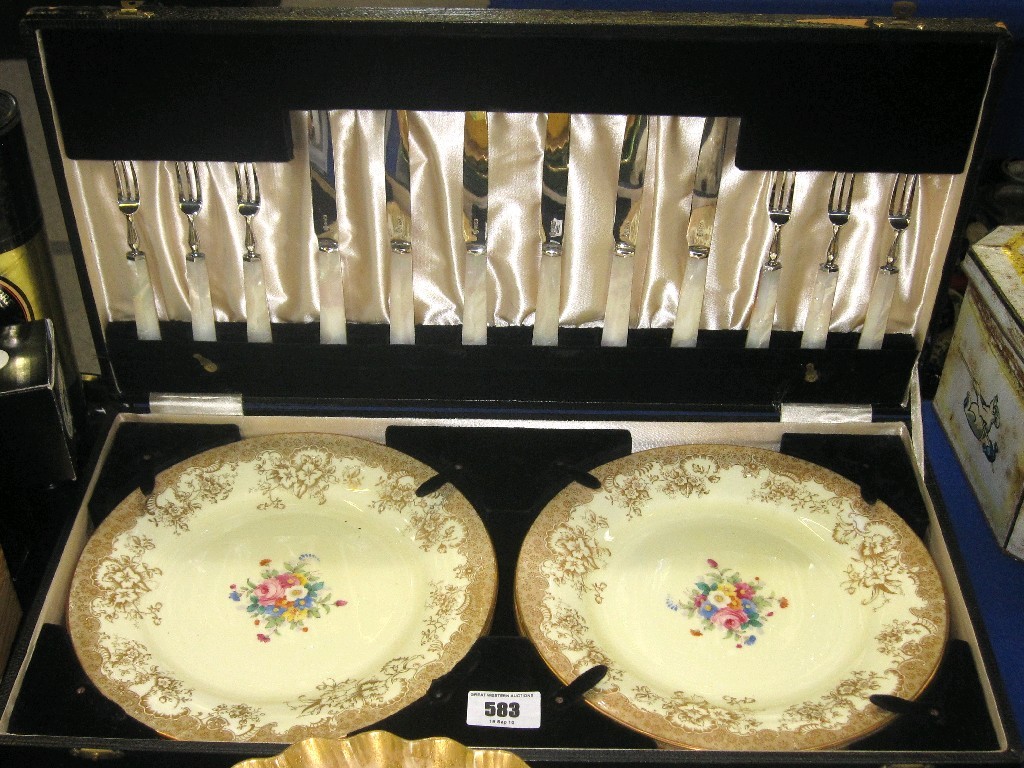 Appraisal: Cased set of six Crown Staffordshire plates with six forks