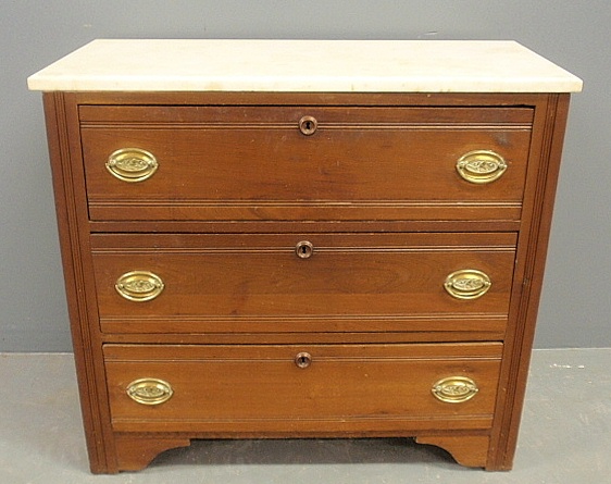 Appraisal: - Walnut three drawer chest late th c with marble